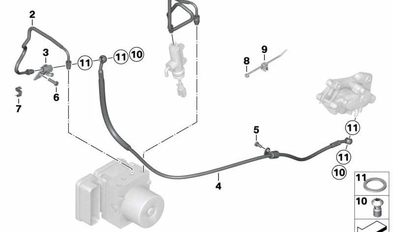 Soporte trasero de latiguillo de freno OEM 34327691213 para BMW Motorrad K1300S, K1300R, R1200S. Original BMW Motorrad.