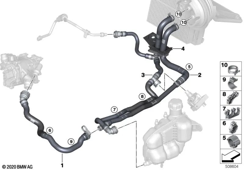 Refrigerant hose for BMW series 1 F40, F52, series 2 F44, F45N, F46, F46N, X1 F48, F48N, F49N, X2 F39, MINI F54, F54N, F55, F55N, F56, F56N, F57, F57N, F60, F60 F60, F60N (OEM 64216832803). Original BMW.
