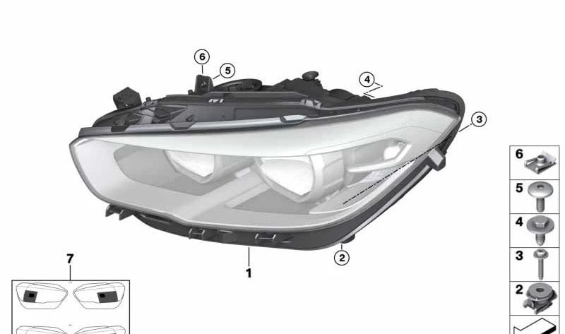 Faro delantero derecho LED AHL OEM 63117414146 para BMW F20, F21 (modelos con facelift). Original BMW.