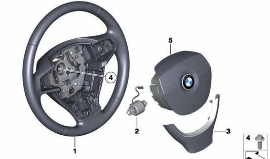 Embellecedor decorativo volante OEM 32336787422 para BMW F07, F10, F11, F18, F01, F02, F04. Pieza original BMW. Aporta un acabado elegante al volante.