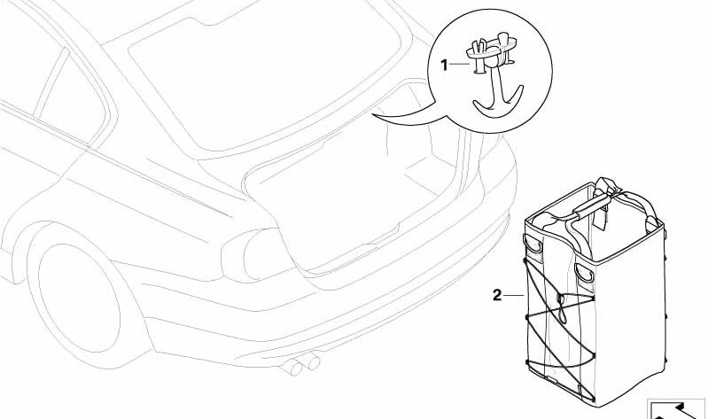 Soporte para bolsas OEM 51477140606 para BMW E90, E90N, E91, E91N, E92, E92N, E93. Accesorio original BMW para el maletero. Ideal para sujetar bolsas de forma segura.
