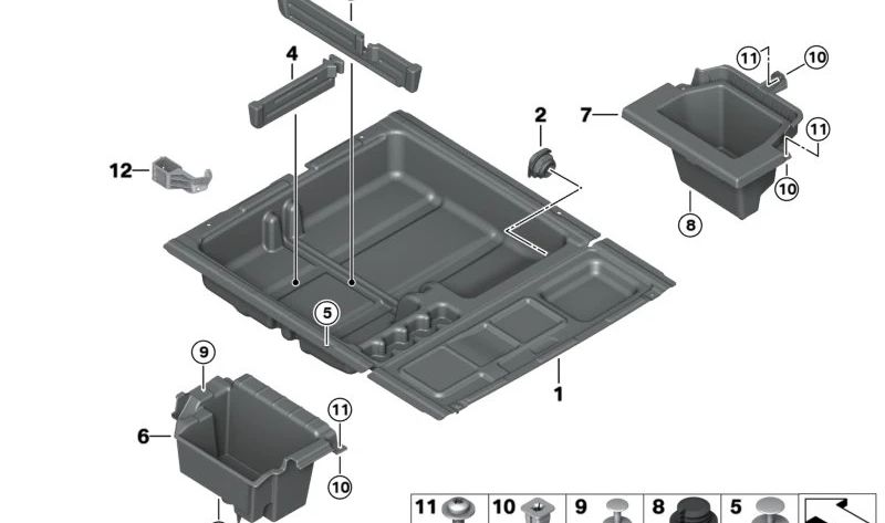 Soporte para triángulo de emergencia OEM 51477223321 para BMW F25, F26. Original BMW.