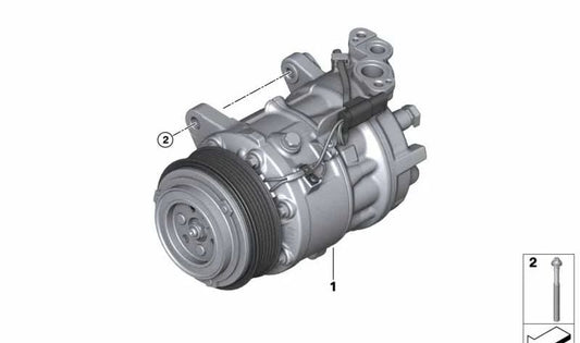 Compresor de aire acondicionado sin embrague OEM 64529890656 para BMW G30, G31, G32, G11, G12, G14, G15, G16, G05, G06, G07. Compatible con gas R134A/R1234YF. Original BMW.