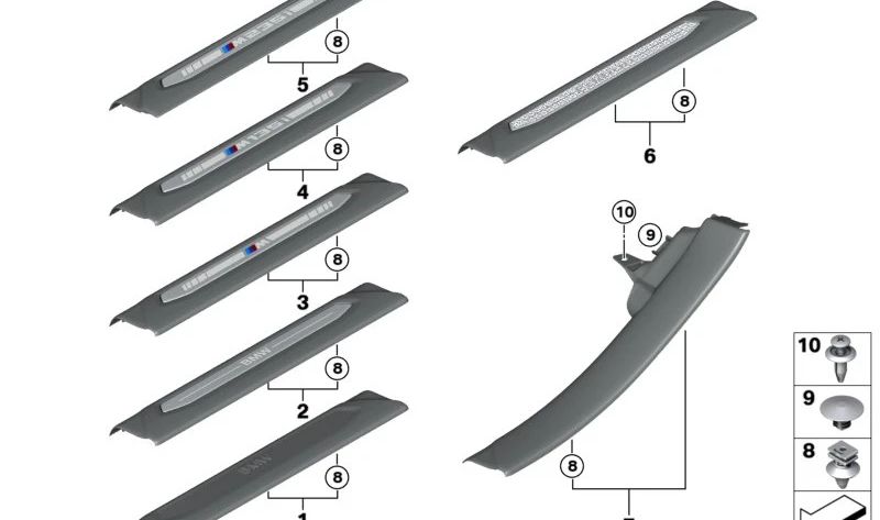 Rear left door sill cover strip for BMW 2 Series F44 (OEM 51476999465). Original BMW