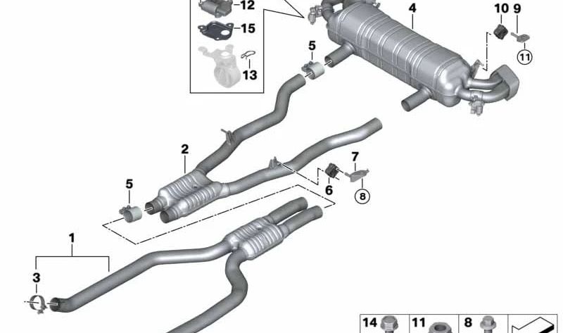 Silencioso central OEM 18308663575 para BMW Serie 5 {G30, G30N}. Pieza original BMW.