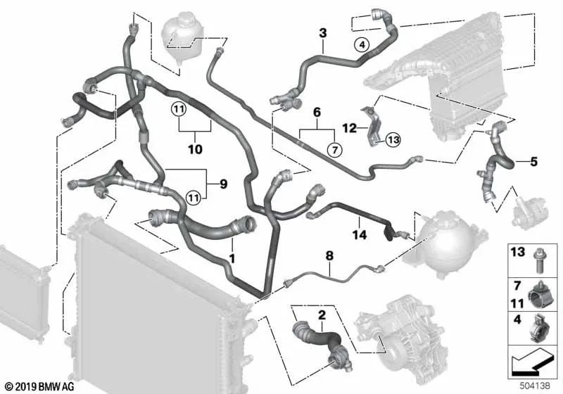 Tubo flexible radiador aire sobrealimentación OEM 17128053467 para BMW X3 M F97, X4 M F98, X3 M F97 LCI, X4 M F98 LCI. Original BMW.