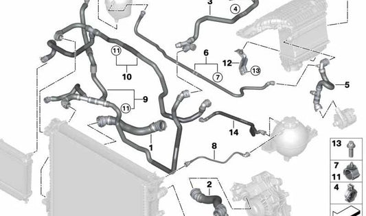 Tubo de refrigerante depósito de expansión OEM 17128053461 para BMW F97, F98. Original BMW.
