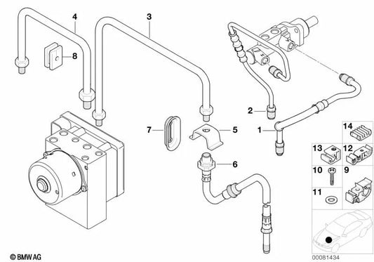 Staffa tubo freno OEM 34306751993 per BMW E90, E92, E93, X3 E83, Z3 E36... e altro ancora. BMW originale.