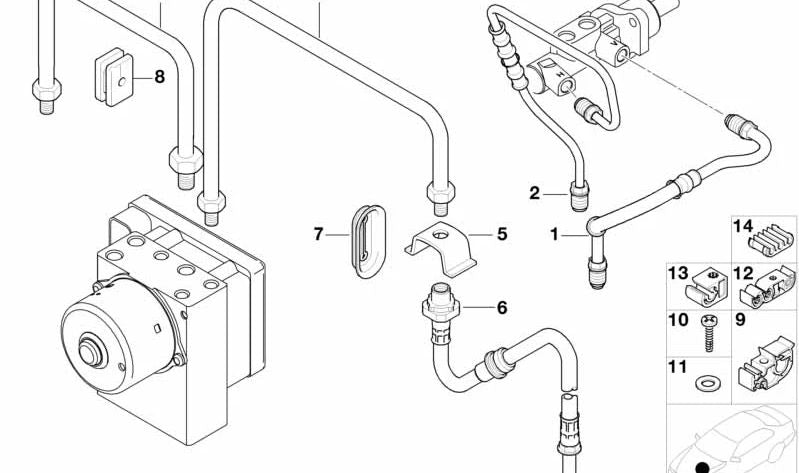 Soporte para latiguillo de freno OEM 34321107992 para BMW E81, E82, E87, E88, E36, E90, E91, E92, E93, E12, E60, E61, E24, E63, E64, E23, E84, G05, F95, G06, F96, G07, G09, Z3. Original BMW.