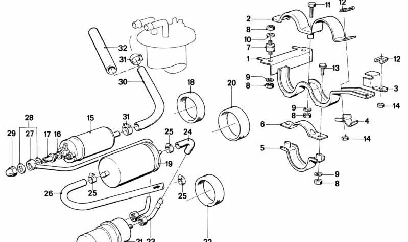 Tubo de pressão de combustível OEM 16121152339 para BMW E28. Para o sistema de bomba de combustível e filtro. Compatível com BMW E28. BMW original sobressalente.