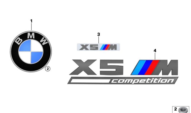 Emblem X5 M Competition OEM 51148096408 pour BMW X5 F95 (concours X5 M, X5 M) 2019-2026. BMW d'origine.