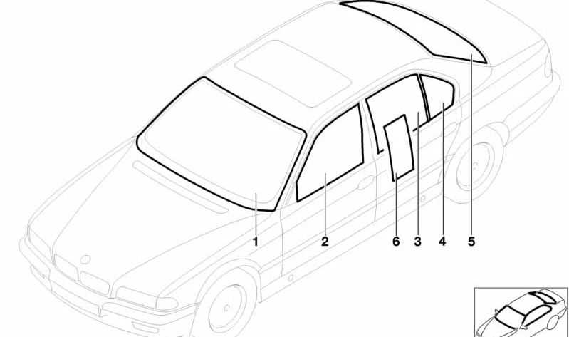 Luna delantera verde OEM 51318175023 para BMW E38. Parabrisas original BMW.