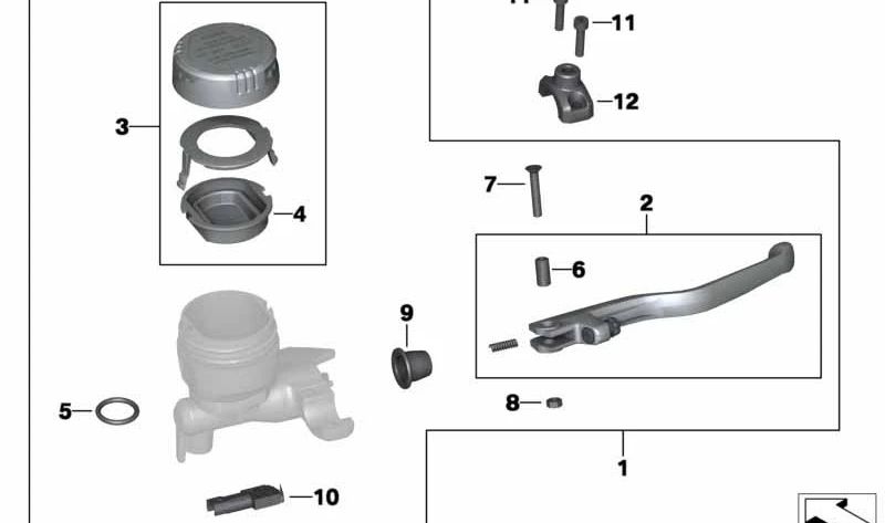 Conjunto del freno de mano OEM 32727727022 para BMW Motorrad HP2 Megamoto. Original BMW Motorrad.