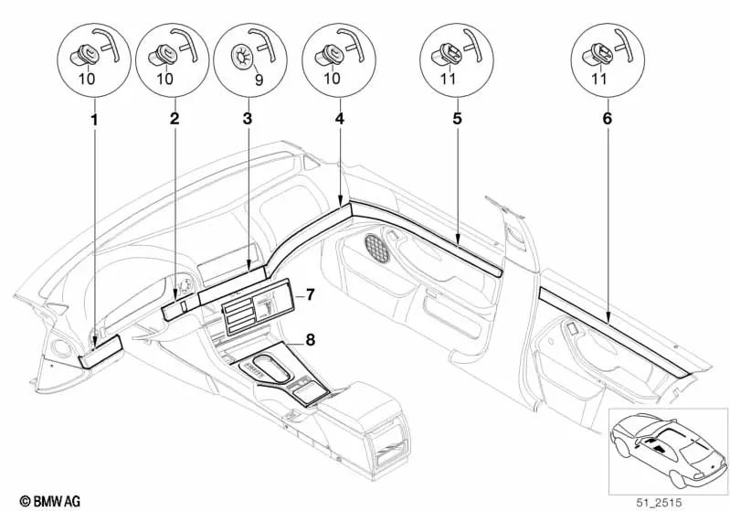 Zierblende pour la série BMW 5 E39 (OEM 51458207866). BMW d'origine.