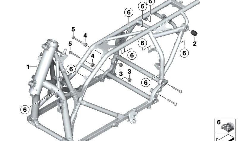 Chasis principal sin VIN OEM 46511598859 para motos BMW K07 (11/2020 - 02/2025). Original BMW Motorrad.