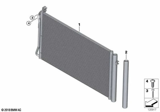 Klimaanlagenkondensator mit Trockner OEM 64539229021 für BMW E81, E87, E90, E92, X1 E84, Z4 E89... und mehr. Original BMW.