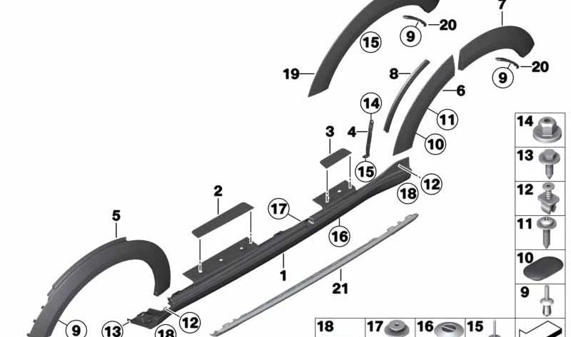 Der linke Eingang birgt OEM 51779813701 für Mini Countryman R60 (01.01.2010 - 10/2016). Original Mini.