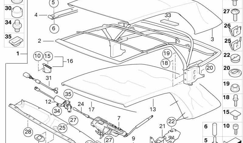 OM -Außendramm 54317046643 für BMW E46 (Cabrio -Dachmodelle). Original BMW Stück.