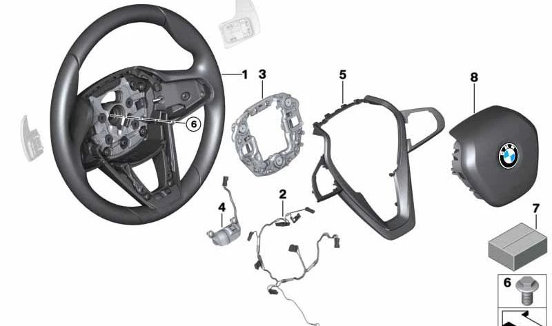 Leather sports steering wheel with exchange cams OEM 32306881405 for BMW G14, G15, G16. Original BMW.
