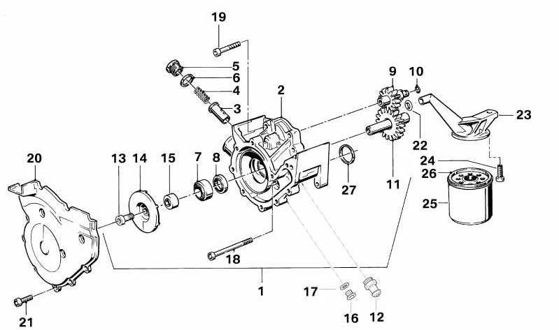 Gruppo di pompaggio 11417676366 per motociclette BMW K1, K100, K100 LT, K100 RS, K100 RT. BMW MOTORAD originale.