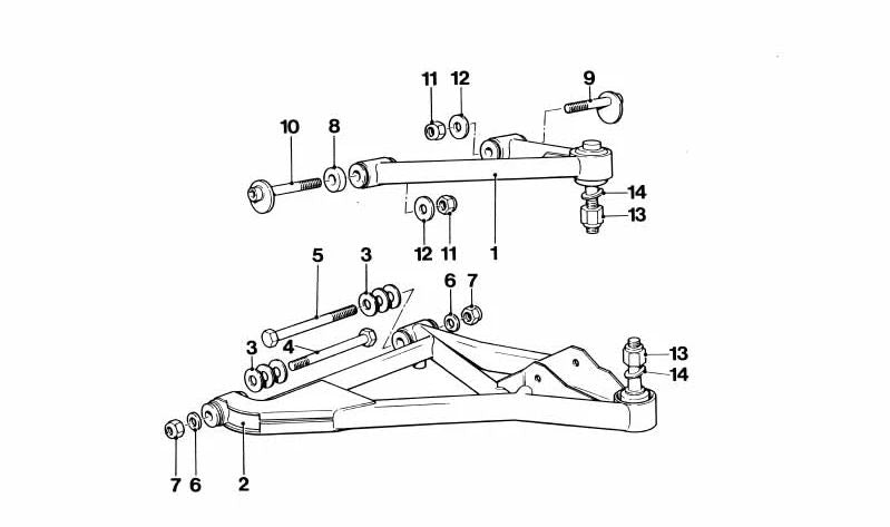 Brazo de suspensión izquierdo para varios modelos/series de BMW (OEM 31122160358). Original BMW