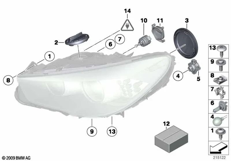 Tampa do ajustador de alcance do farol direito para BMW F07, F07N, F10, F11, F18 (OEM 63127262838). BMW originais.