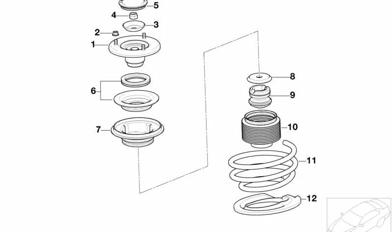 Soporte inferior de muelle OEM 31331094795 para BMW E38 y Z8 E52. Original BMW.