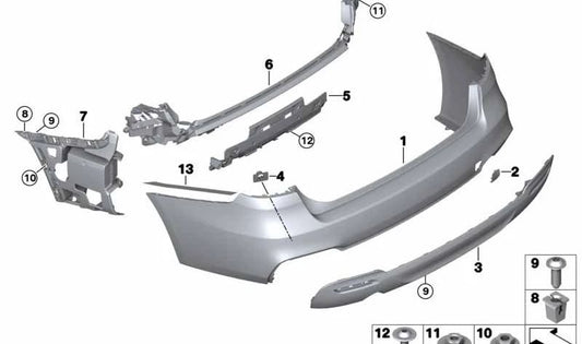 Fissaggio del paraurti posteriore da stampare per la BMW 3 F34, F34N (OEM 51128073076). BMW originale