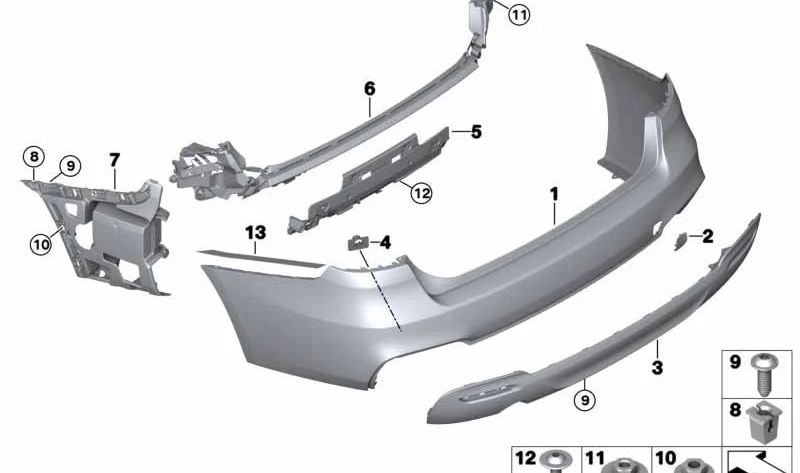 Soporte lateral izquierdo para parachoques OEM 51128057207 para BMW Serie 3 GT (F34). Original BMW.