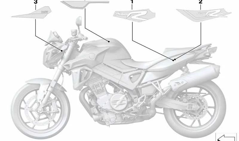 Decoración revestimiento lateral derecho OEM 51148565940 para motos BMW F800R (K73). Original BMW Motorrad.