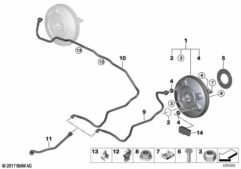 Servo di freno per la serie BMW 2 F45, F45N X1 F48N (OEM 3436873438). BMW originale