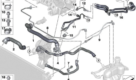 Dépôt de rémunération Flexible Tube OEM 17128580481 pour Mini F56, F55, Clubman F54, Cabrio F57, Countryman F60 ... et plus. Mini d'origine.