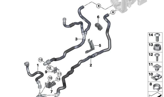 Double Hose Support OEM 64219128983 for BMW F90, F90N, G30, G30N, G31, G31N, G38, G38N, G32, G32N, G11, G11N, G12, G12N, G70, F91, F92, F93, G14, G15, G15, G16. BMW original.