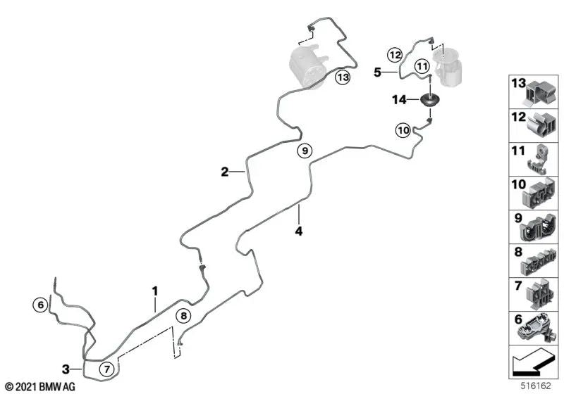 Tubo de combustível para BMW X5 G05 (OEM 16127439955). BMW original.