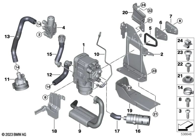 Soporte para calefacción independiente OEM 64125A15341 para BMW Z4 G45, 4' G26, 5' G60, 5' G61, 7' G70, X3 G45... y más. Original BMW.