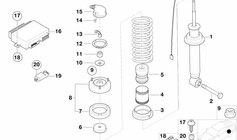 Anillo de sujeción OEM 33521090892 para BMW E39 y E38 528i con suspensión trasera EDC. Original BMW.