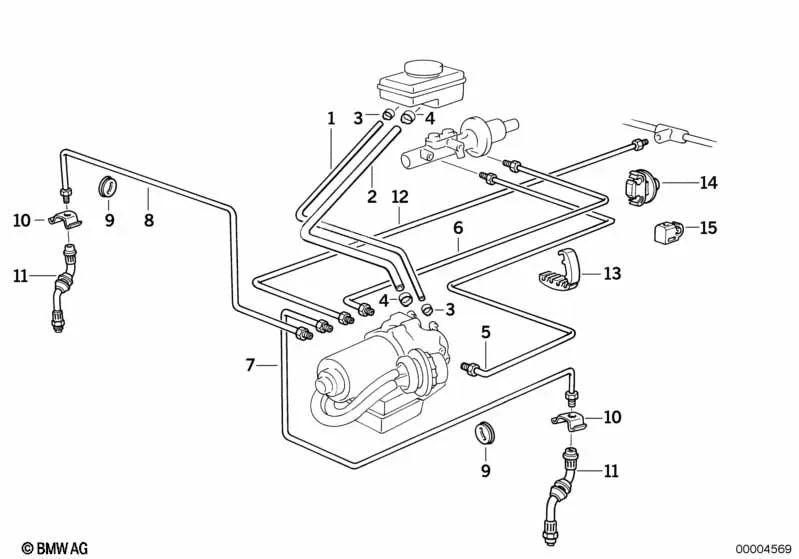 Tubo flexible de freno trasero OEM 34321160830 para BMW 3' E36 316i, 318i, 318is, 320i, 325i. Original BMW.