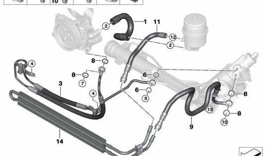 Manguito de expansión dirección activa OEM 32416781697 para BMW E90, E91, E92. Compatible con modelos 335d con tracción trasera y cambio automático. Original BMW.