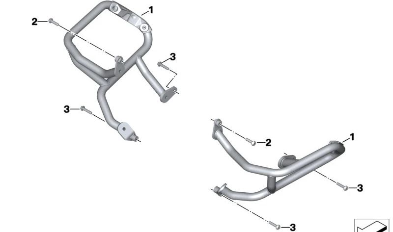 Estribo de protección de motor izquierdo OEM 11841541243 para motos BMW R 1200 GS, R 1250 GS (K50). Original BMW Motorrad.