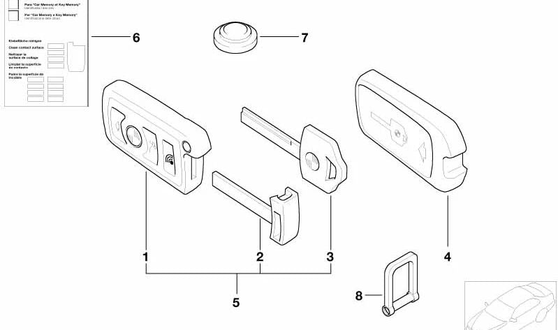 Llave de inserción OEM 51217066345 para BMW E65 y E66. Parte de la llave con mando a distancia. Original BMW.