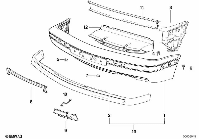 Acabamento do pára-choque dianteiro direito OEM 51112230404 para BMW Série 5 E34 518i, 520i. BMW genuíno.