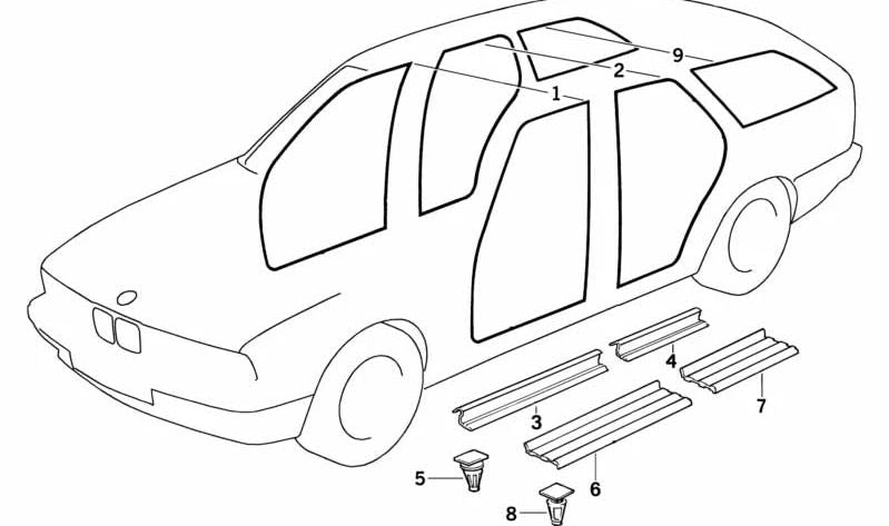 Embels Entrée Porte arrière gauche OEM 51478137319 pour BMW E34. BMW d'origine.