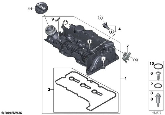 Zylinderkopfhaube OEM 11128511342 für BMW F20, F21, F45, F46, X1 F48 und MINI F56, F55, F54, F57, F60... und mehr. Original BMW und MINI.