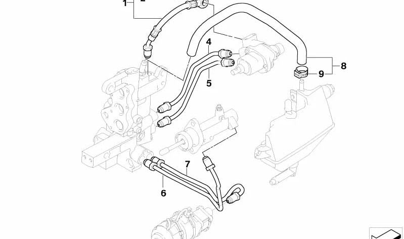 Tubo hidráulico OEM 23427507046 para BMW E46 325i y 325Ci {E46} con motor M54 y cambio manual o automático. Compatible con modelos fabricados entre 2000 y 2006. Original BMW.