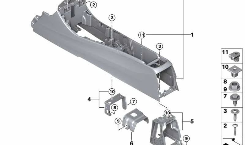 Consola central negra OEM 51169335200 para BMW X1 F48 y BMW X2 F39. Compatible con versiones sDrive y xDrive. Recambio original BMW.