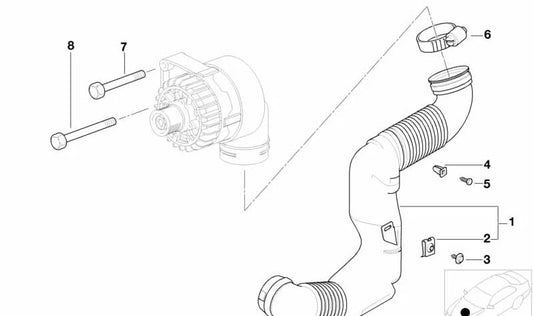 Conducto de aire OEM 12311432463 para BMW E36 y Z3. Pieza original BMW.