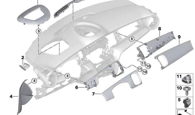 Left exterior panel molding OEM 51459361675 for MINI F55 (2013-2021), F55 LCI (2020-2024). Original MINI.