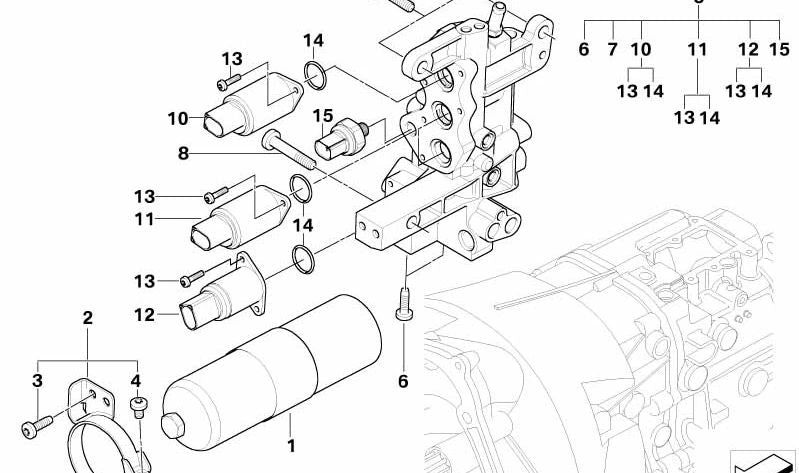 Juego de válvulas magnéticas OEM 23427507027 para BMW E46 con cambio SMG (GS5S31BZ). Repuesto original BMW.