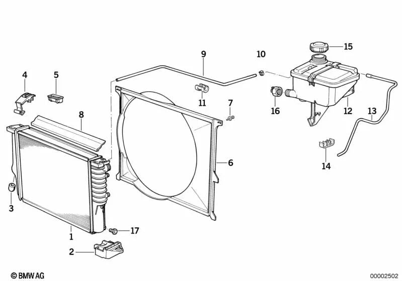 Marco del ventilador OEM 17112245514 para BMW Serie 3 E36 (01/1994 - 08/2000) con motor M41 y transmisión manual. Original BMW.