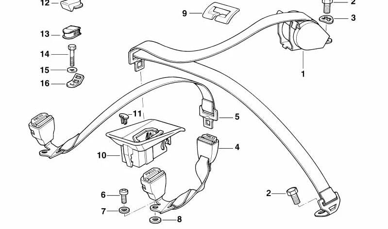 Cinturón de seguridad trasero izquierdo OEM 72118120353 para BMW E34. Original BMW.